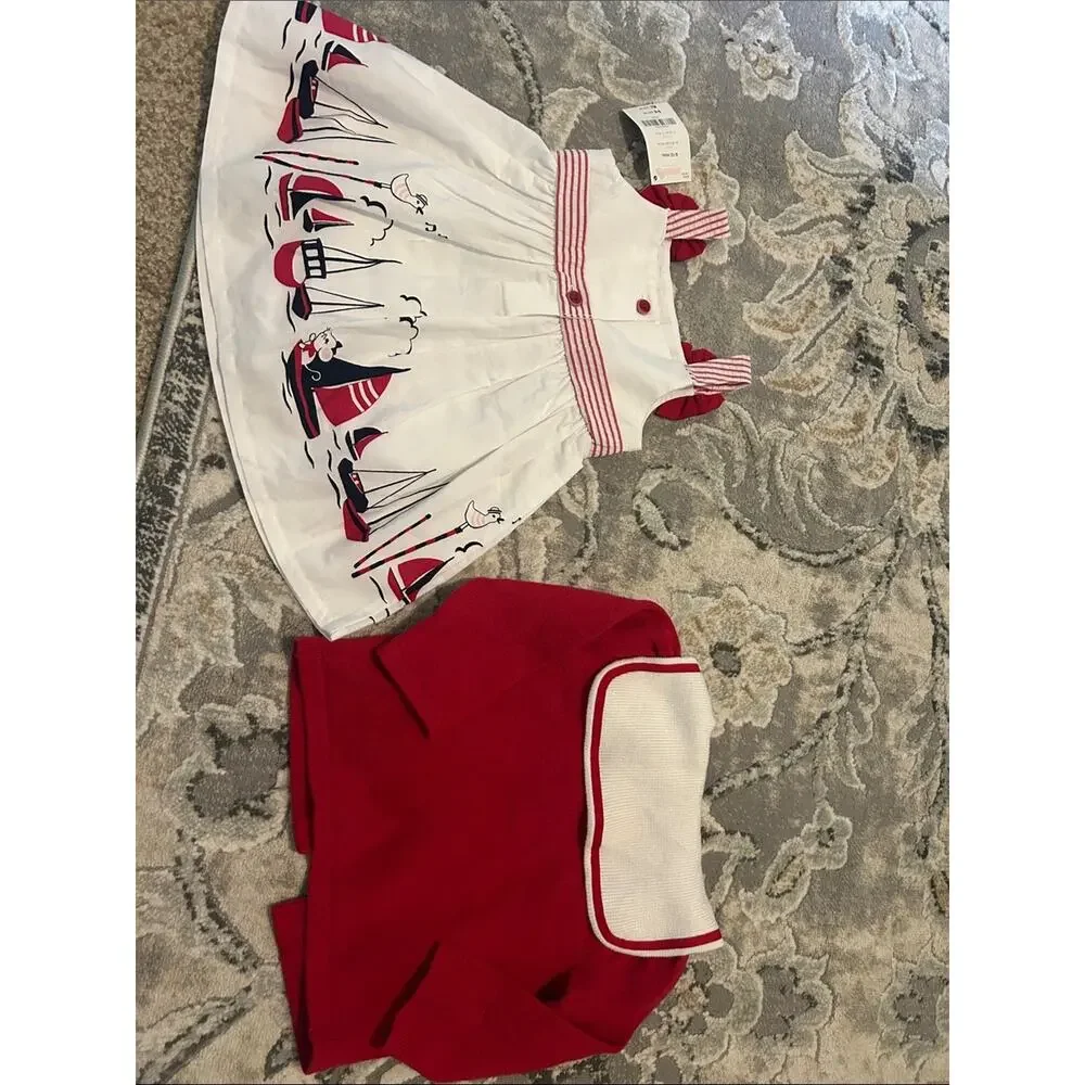 NWT Gymboree Red Cardigan & Sailboat Print Dress Set